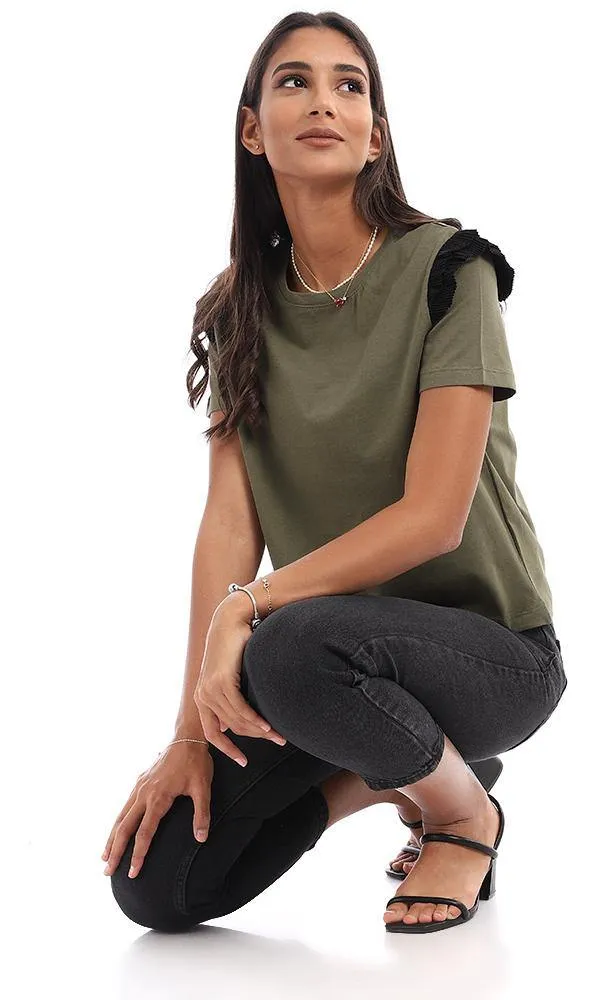 94741 Basic Olive Top With Decorative Plisse