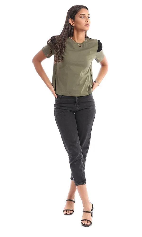 94741 Basic Olive Top With Decorative Plisse