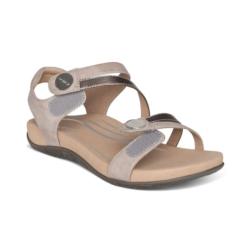 Aetrex Jess Quarter Strap Smoke Leather Sandal SE216