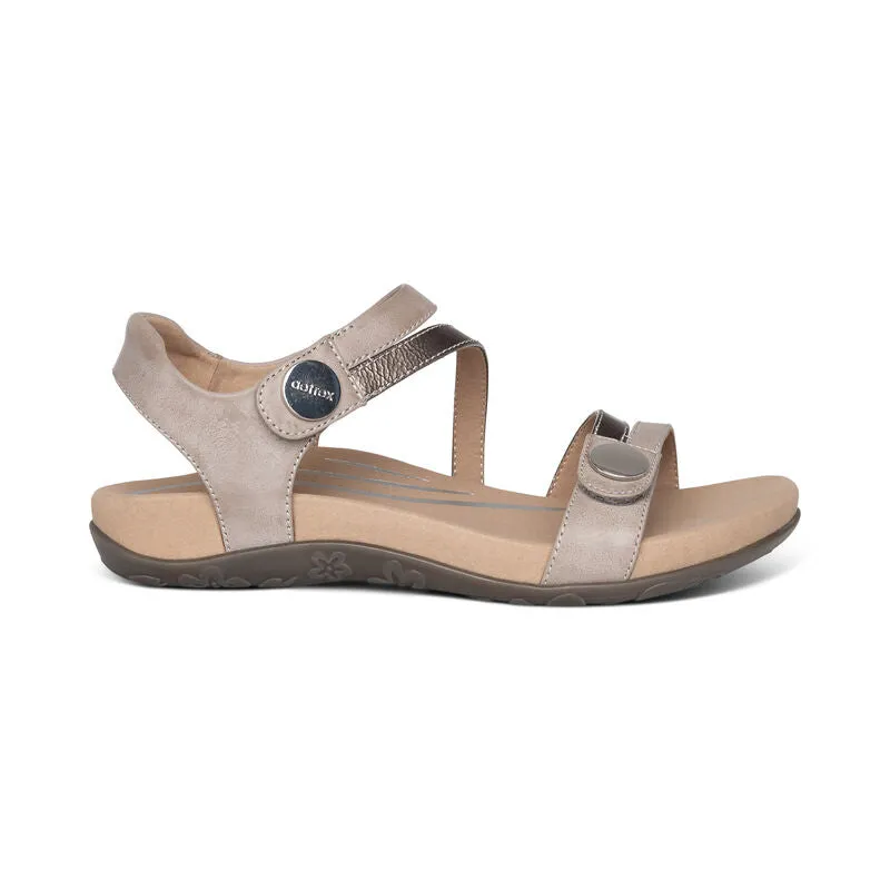 Aetrex Jess Quarter Strap Smoke Leather Sandal SE216