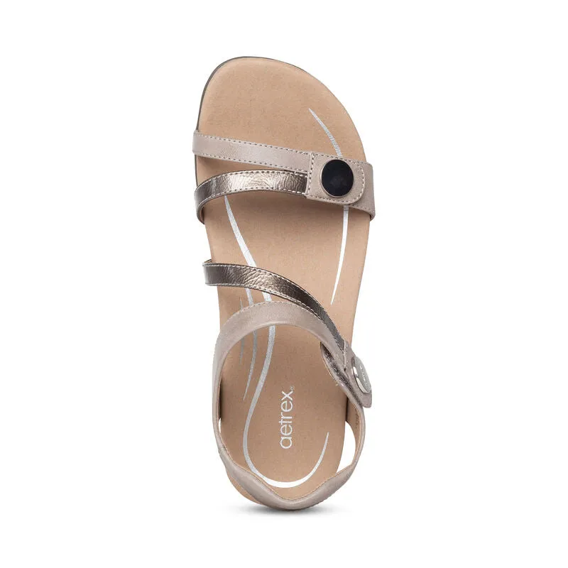 Aetrex Jess Quarter Strap Smoke Leather Sandal SE216