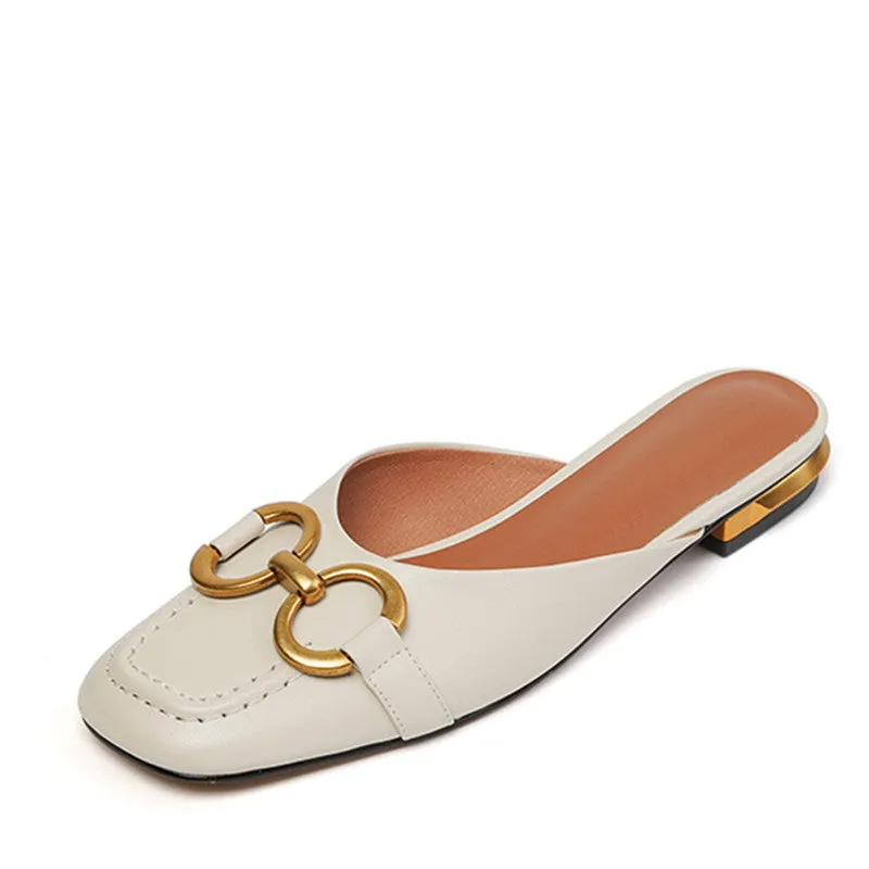 Anne Square Toe Flat Mules with Chain