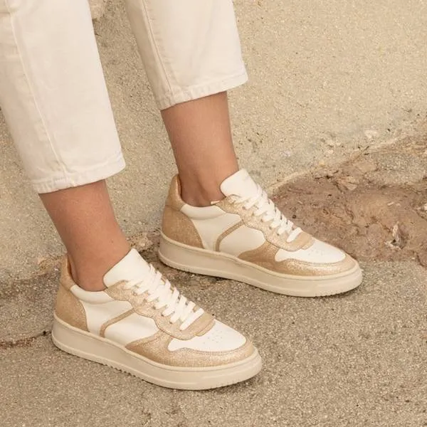 Armelle Cream/Gold | Leather sneaker