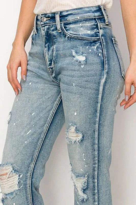 Artemis Vintage High Rise Distressed Straight With Fray Hem Jeans