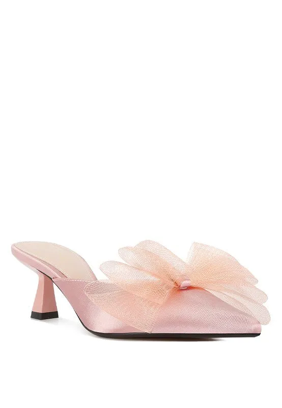 Asma Organza Bow Embellished Satin Mules