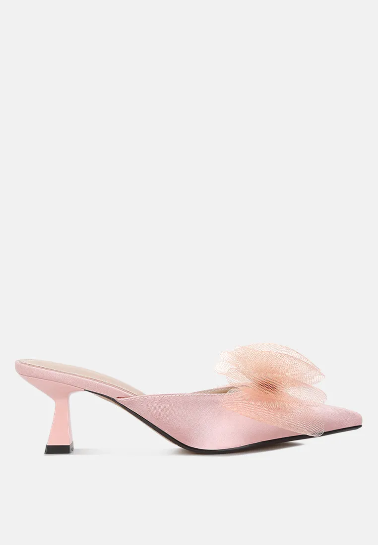 Asma Organza Bow Embellished Satin Mules