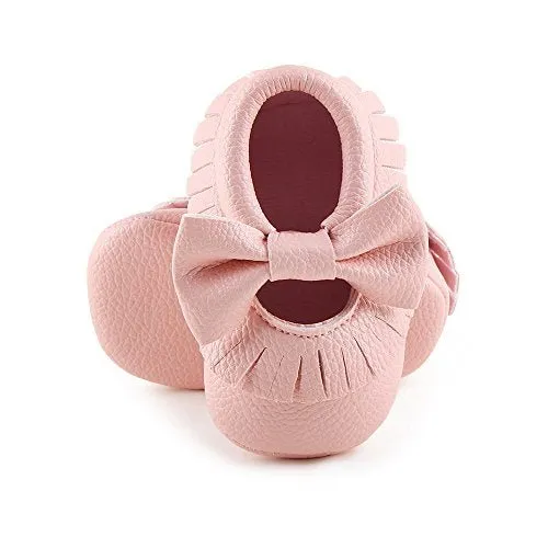 Baby & Toddler's Soft Sole Tassel Bowknot Moccasin Shoes, Pink