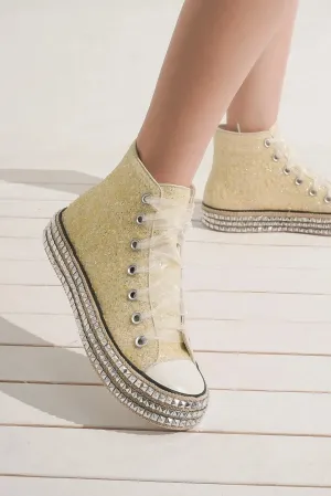 Beast Fashion Glitter Lace-Up Studded Platform Sneakers