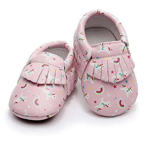 Bebila Cute Cartoon Baby Moccasins - Vegan Baby Girls Boys Shoes with Non-Skid Rubber Sole for First Walker Toddler Mermaid Printing (US 3.5M/4.33”/11cm 0-6Months, Model-8)