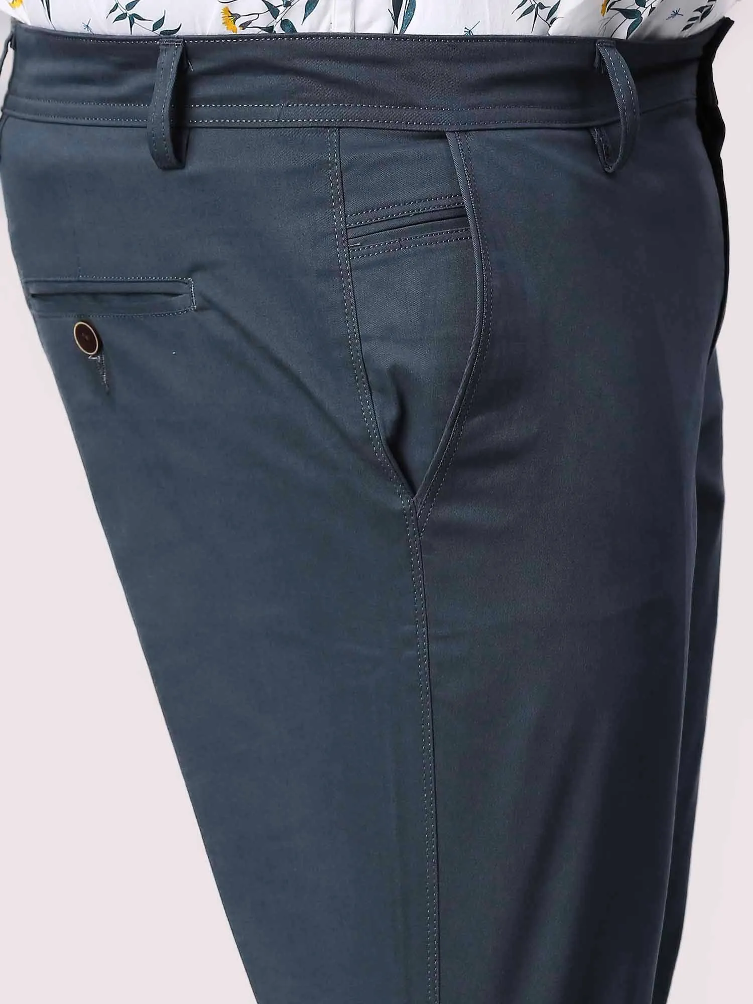 Blue Solid Cotton Trouser Men's Plus Size