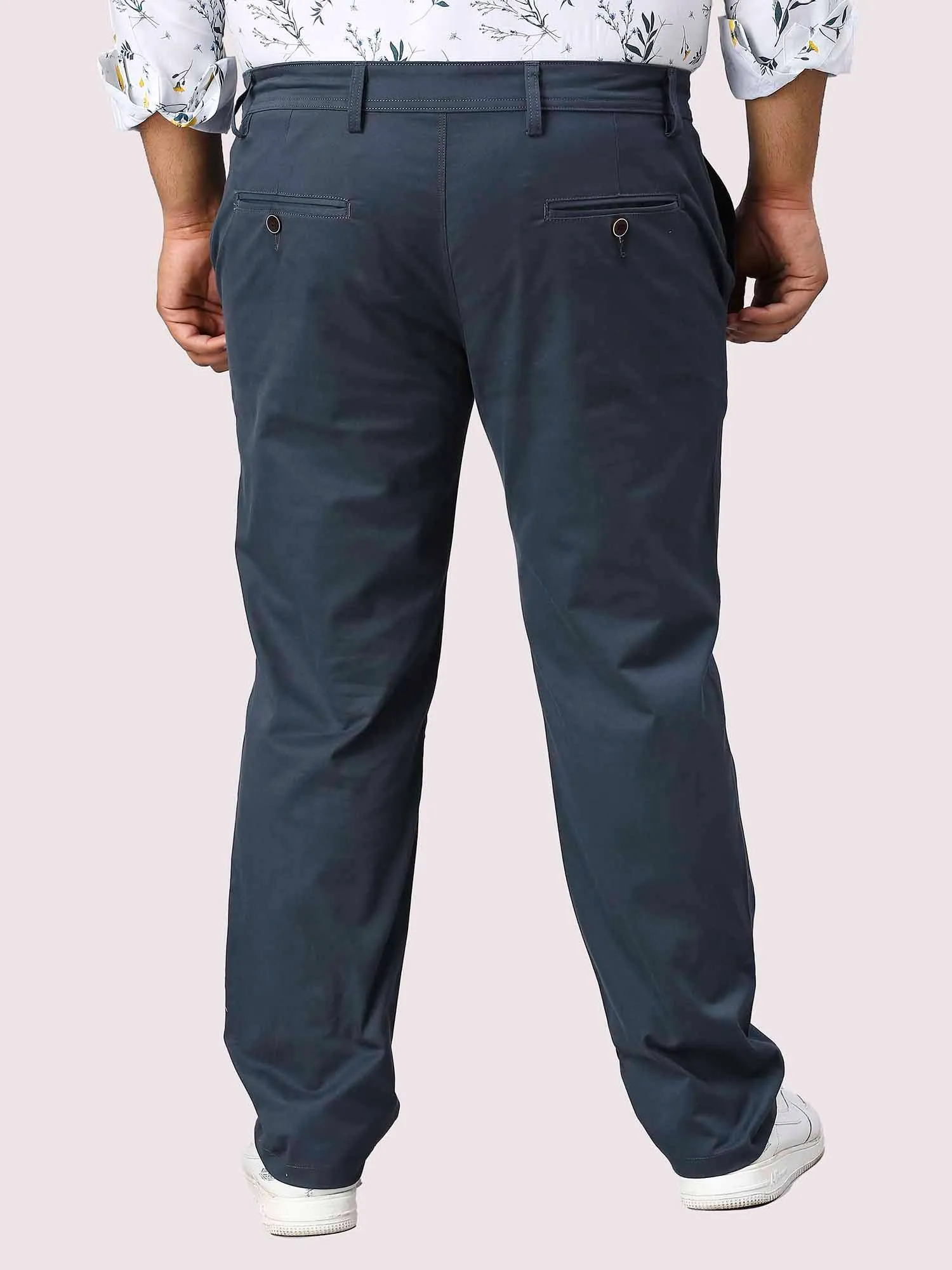 Blue Solid Cotton Trouser Men's Plus Size