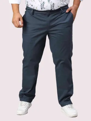 Blue Solid Cotton Trouser Men's Plus Size