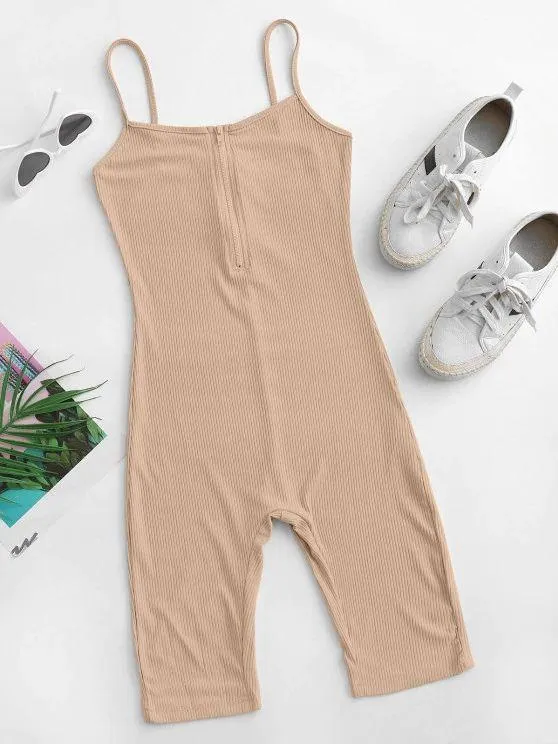 Cami Half Zip Ribbed Unitard Romper