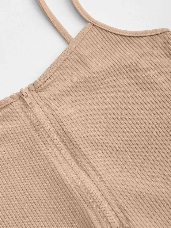 Cami Half Zip Ribbed Unitard Romper