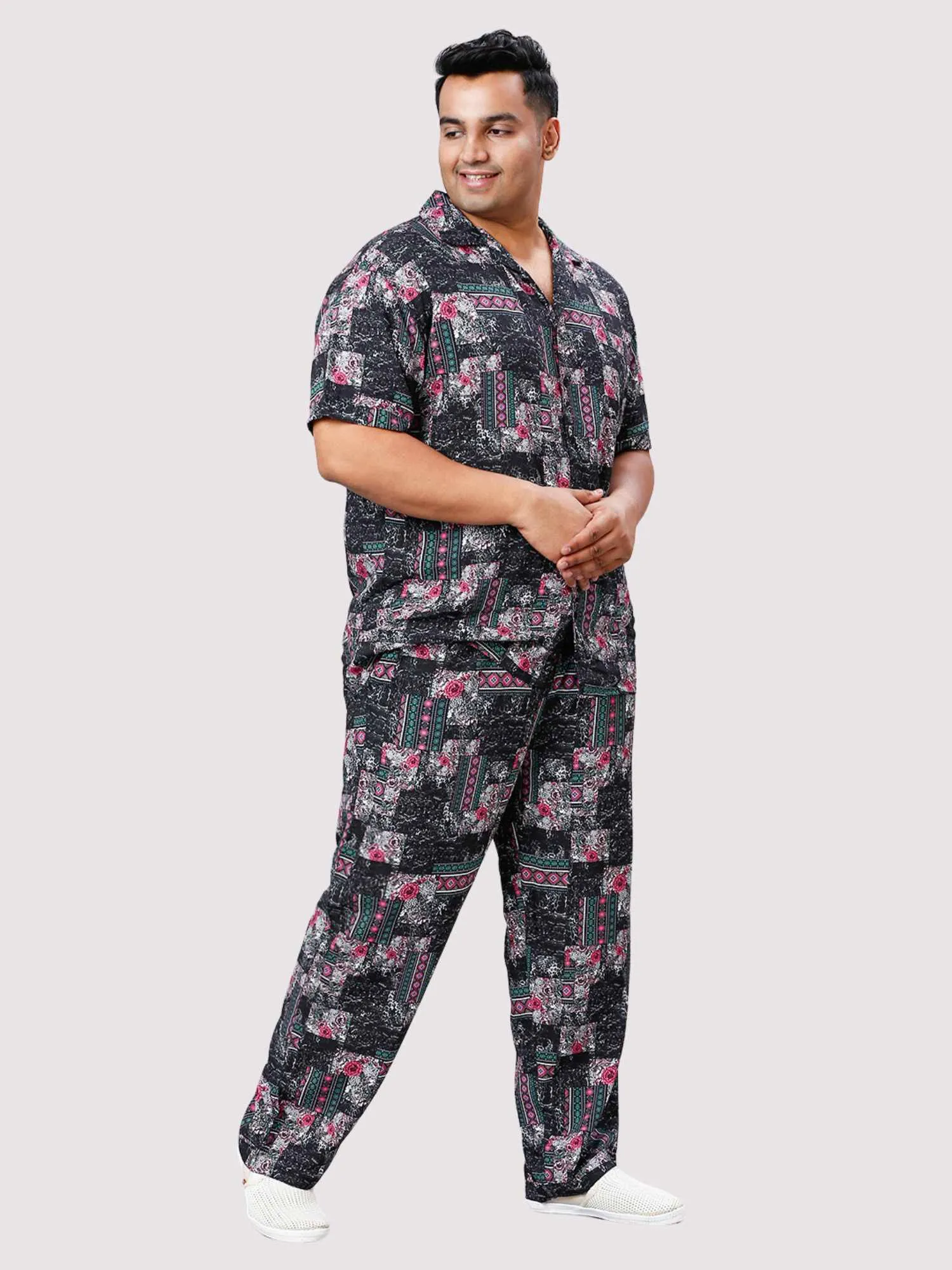 Carbon Pattern Digital Printed Full Co-ords Set Men's Plus Size