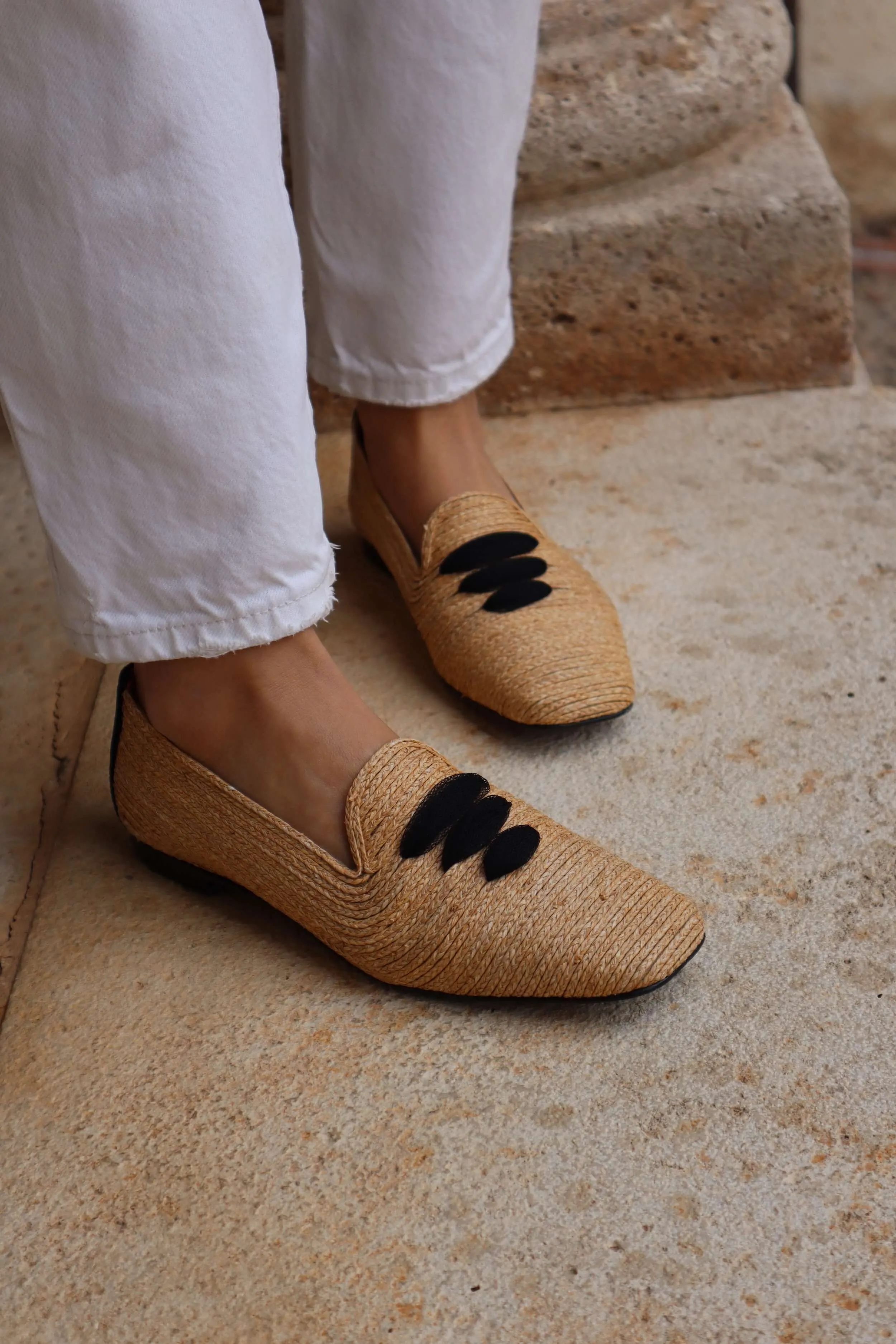 Casablanca Raffia Vegan Moccasins | Beige