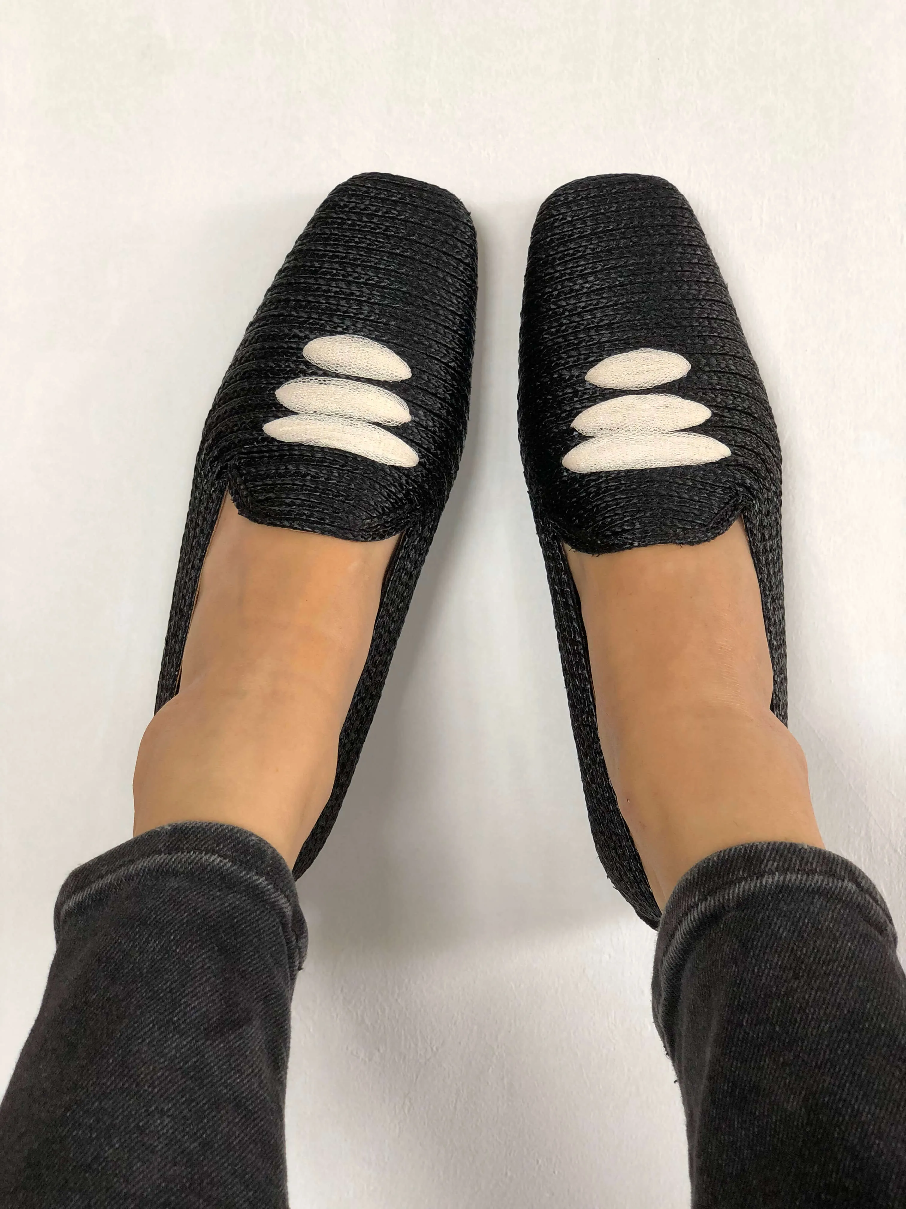 Casablanca Raffia Vegan Moccasins | Black