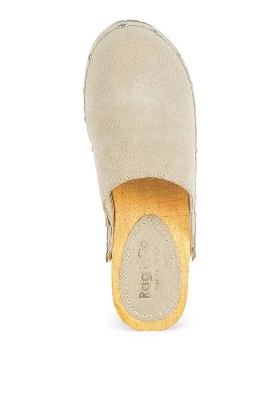 Cedrus Fine Suede Studded Clog Mules