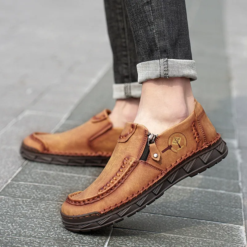 Classic Men's Casual Shoes Genuine Leather Breathable Men Soft Flats Moccasins Loafers Zipper Men's Driving Male Loafers Shoes