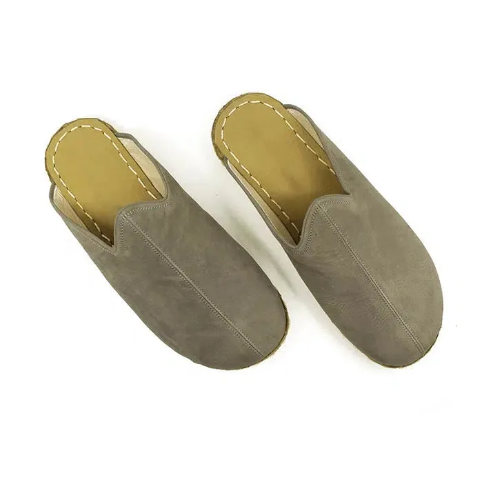 Closed Toe Leather Men's Slippers Gray