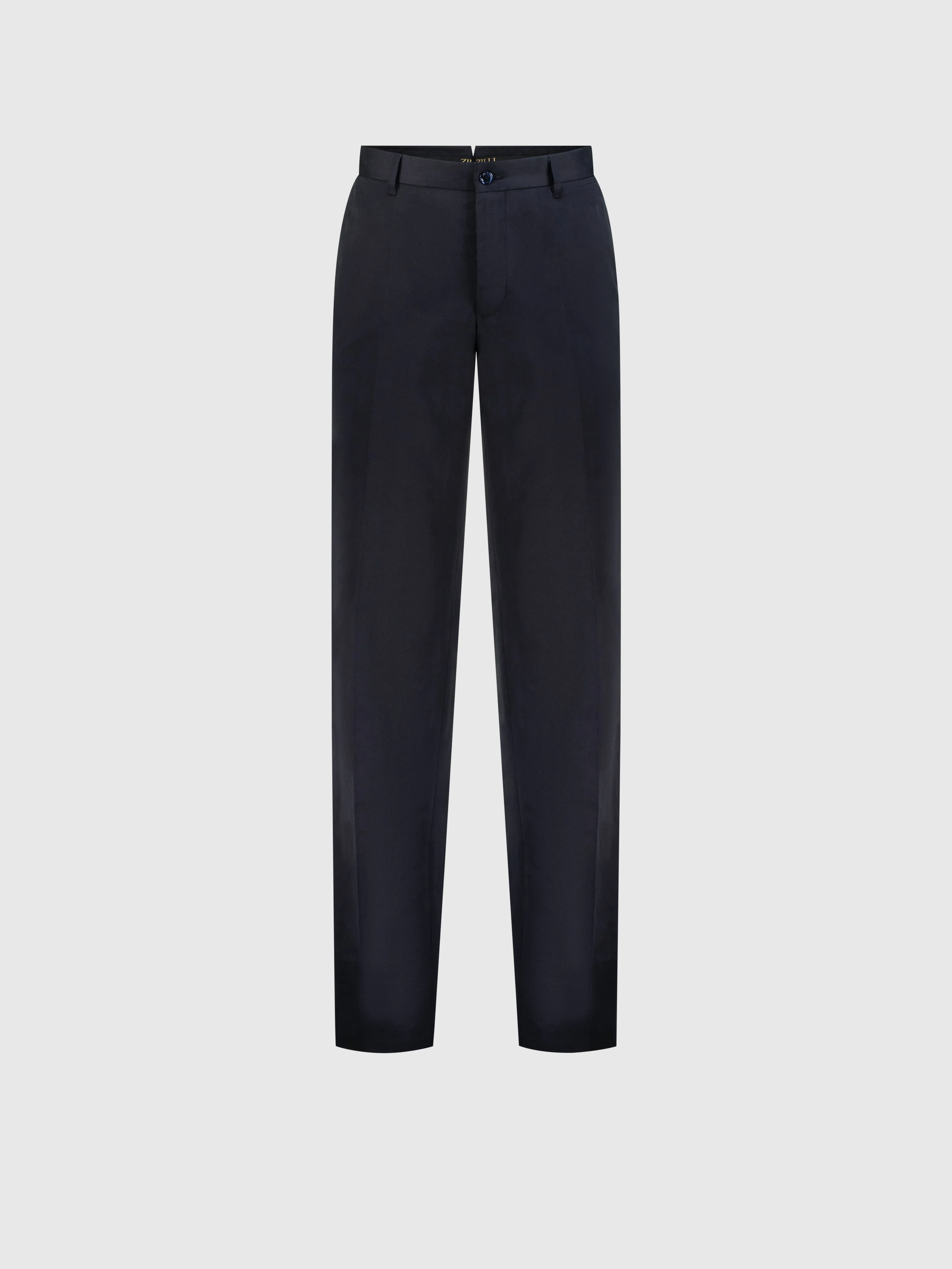 Cotton Trousers with Leather Detailing Dark Navy