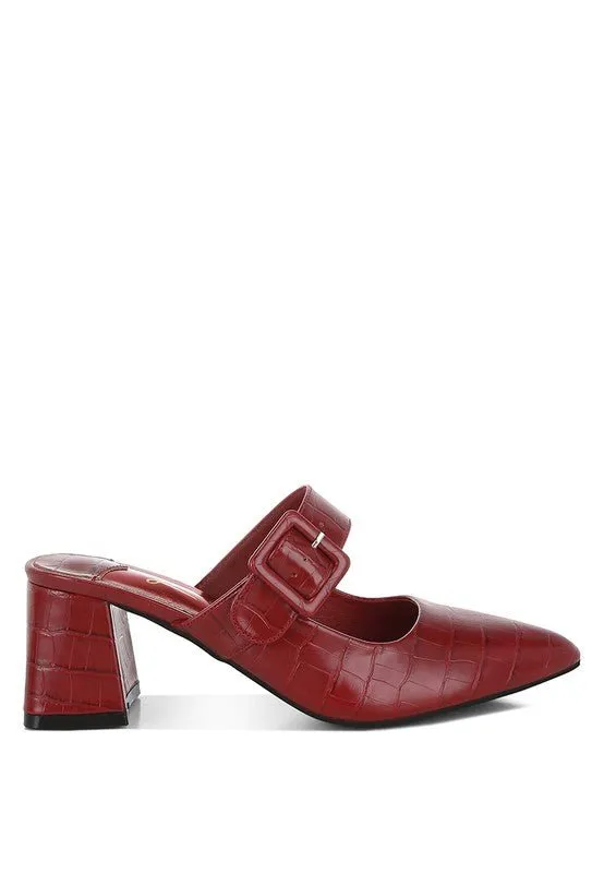 Croc Buckle Strap Detail Mules