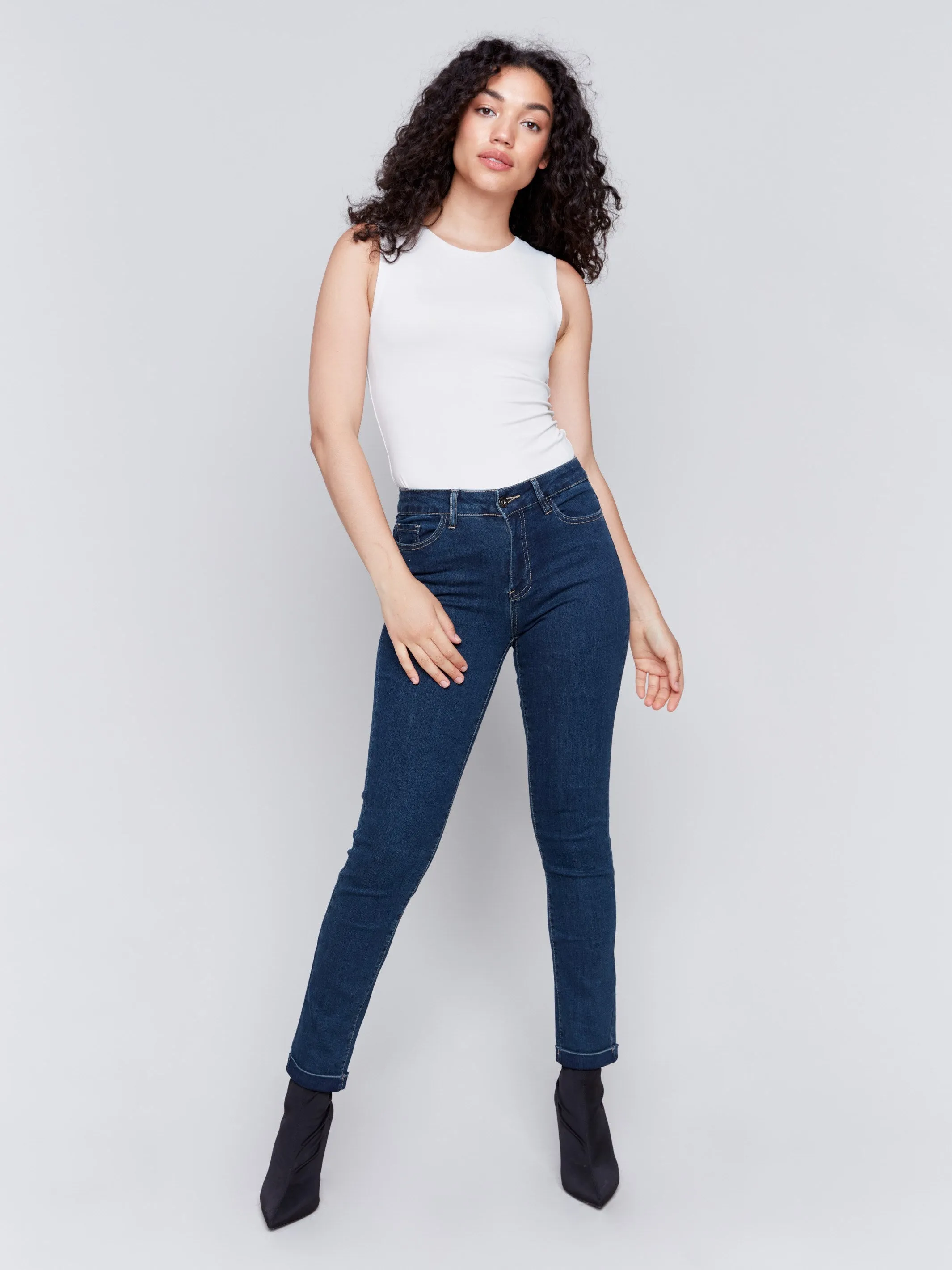 Cuffed Hem Jeans - Dark Blue