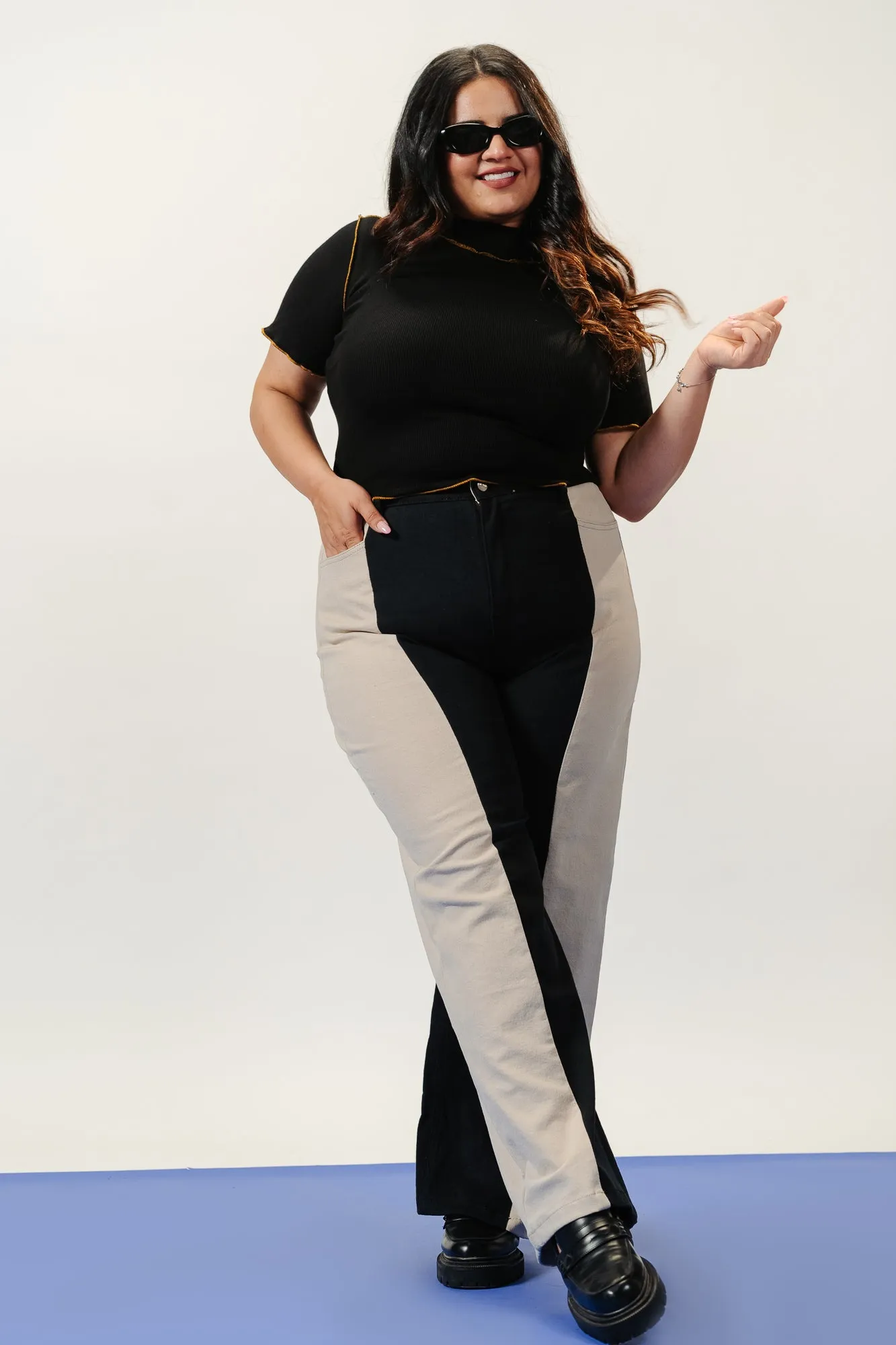 Curve Two Tone Stretch Straight Jeans