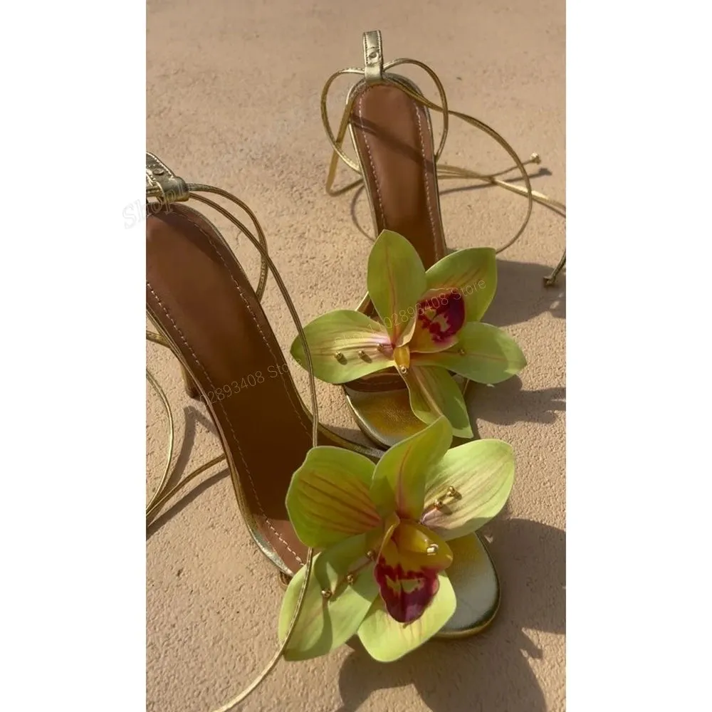 Deise Bez Green Flower Design Strappy Sandals