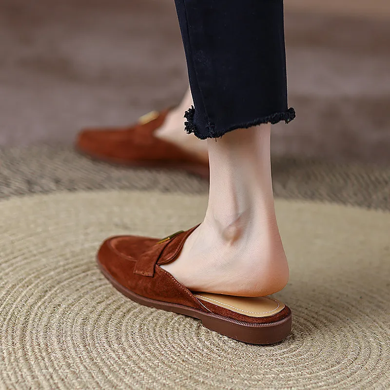 Denim Suede Flat Mules