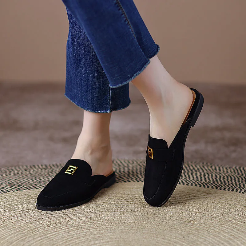 Denim Suede Flat Mules