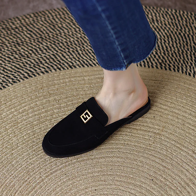 Denim Suede Flat Mules