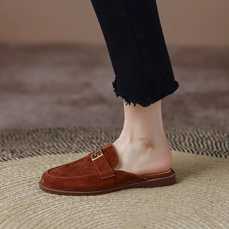 Denim Suede Flat Mules