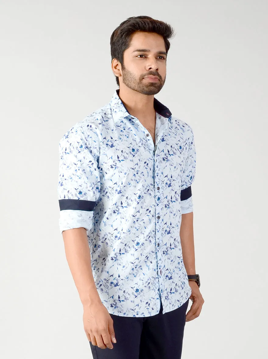 Dream Blue Printed Slim Fit Casual Shirt | Greenfibre