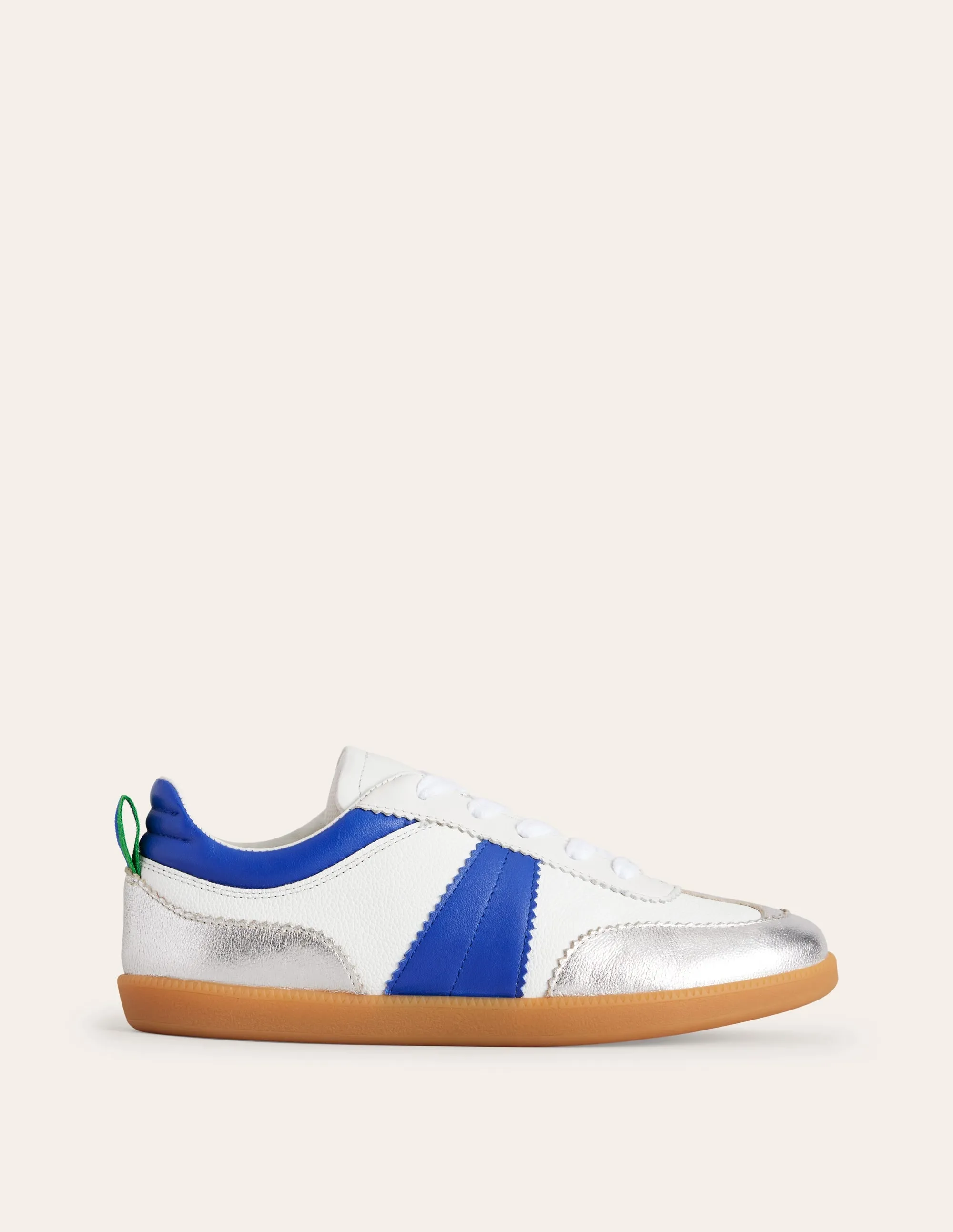 Erin Retro Tennis Trainers-White, Bright Blue and Silver