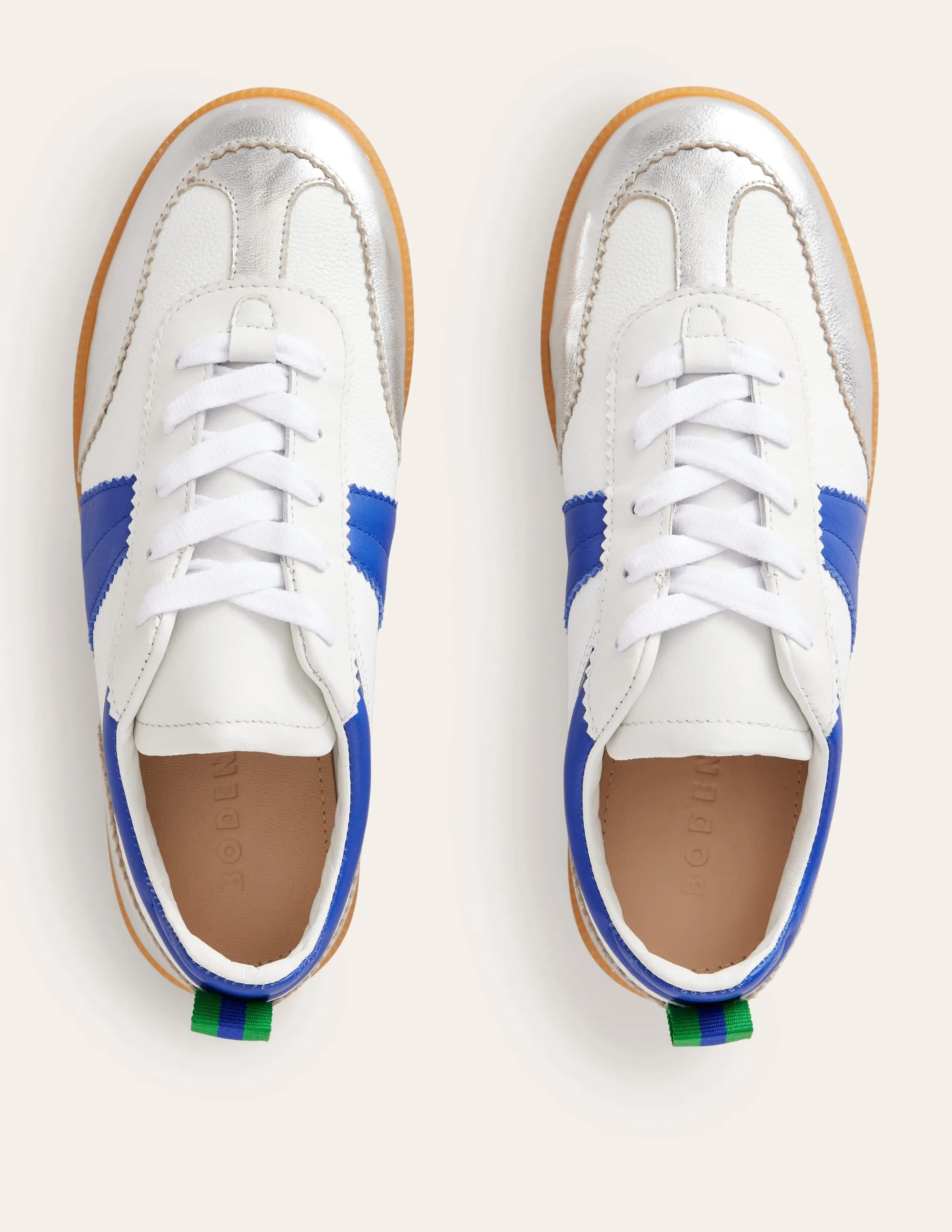 Erin Retro Tennis Trainers-White, Bright Blue and Silver