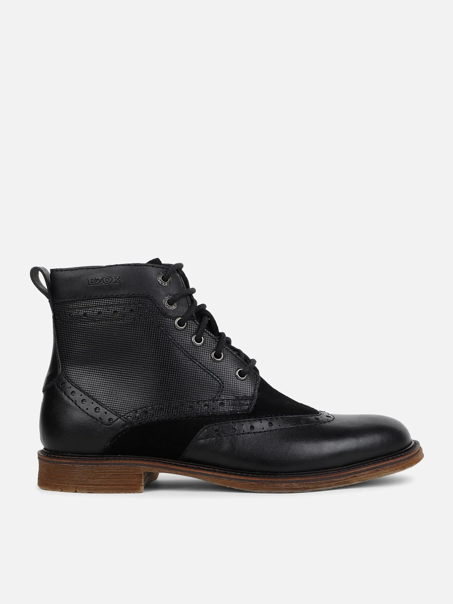 Ezok Black Lace-ups Leather Boot For Men