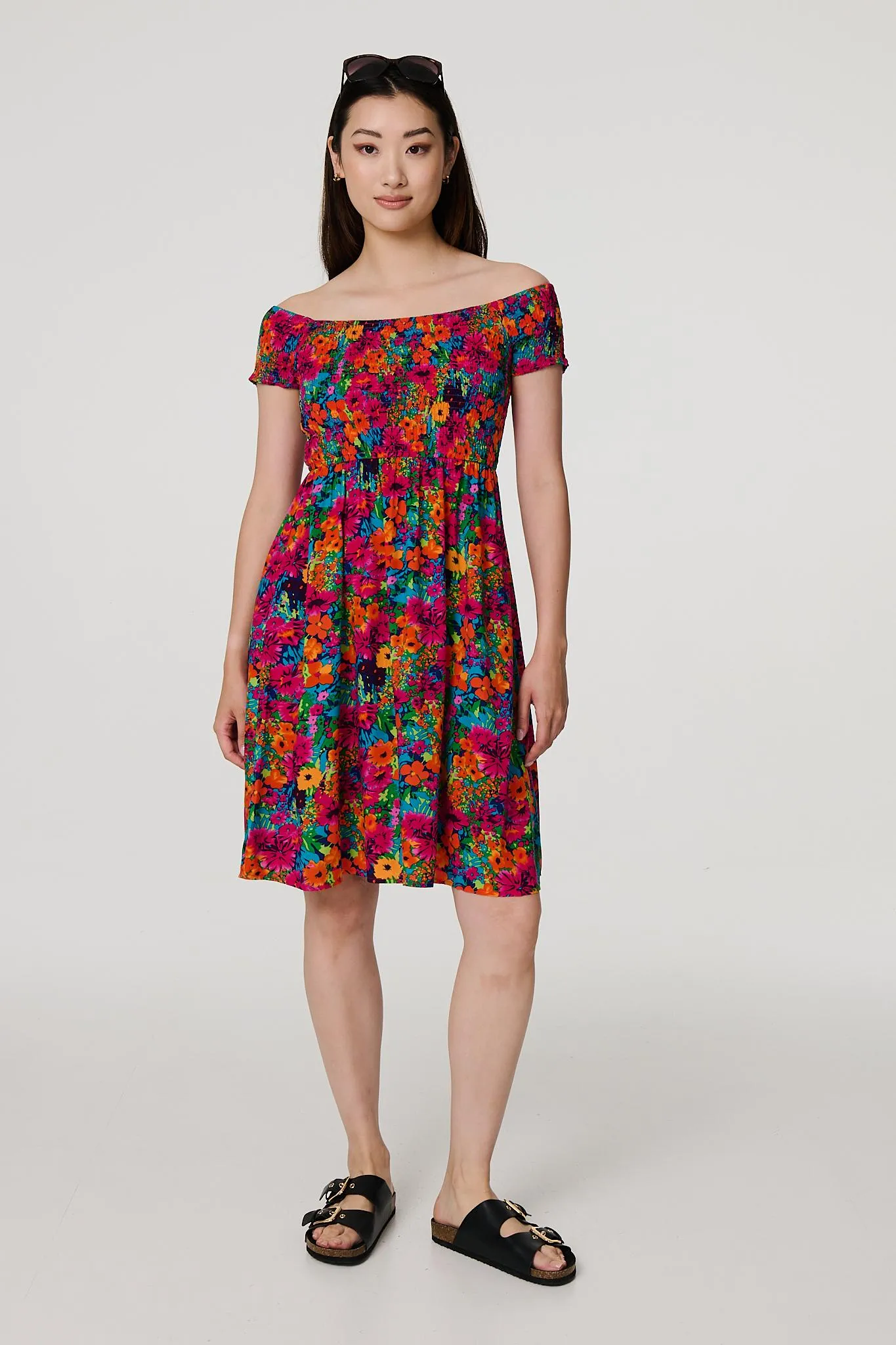 Floral Knee Length Bardot Dress