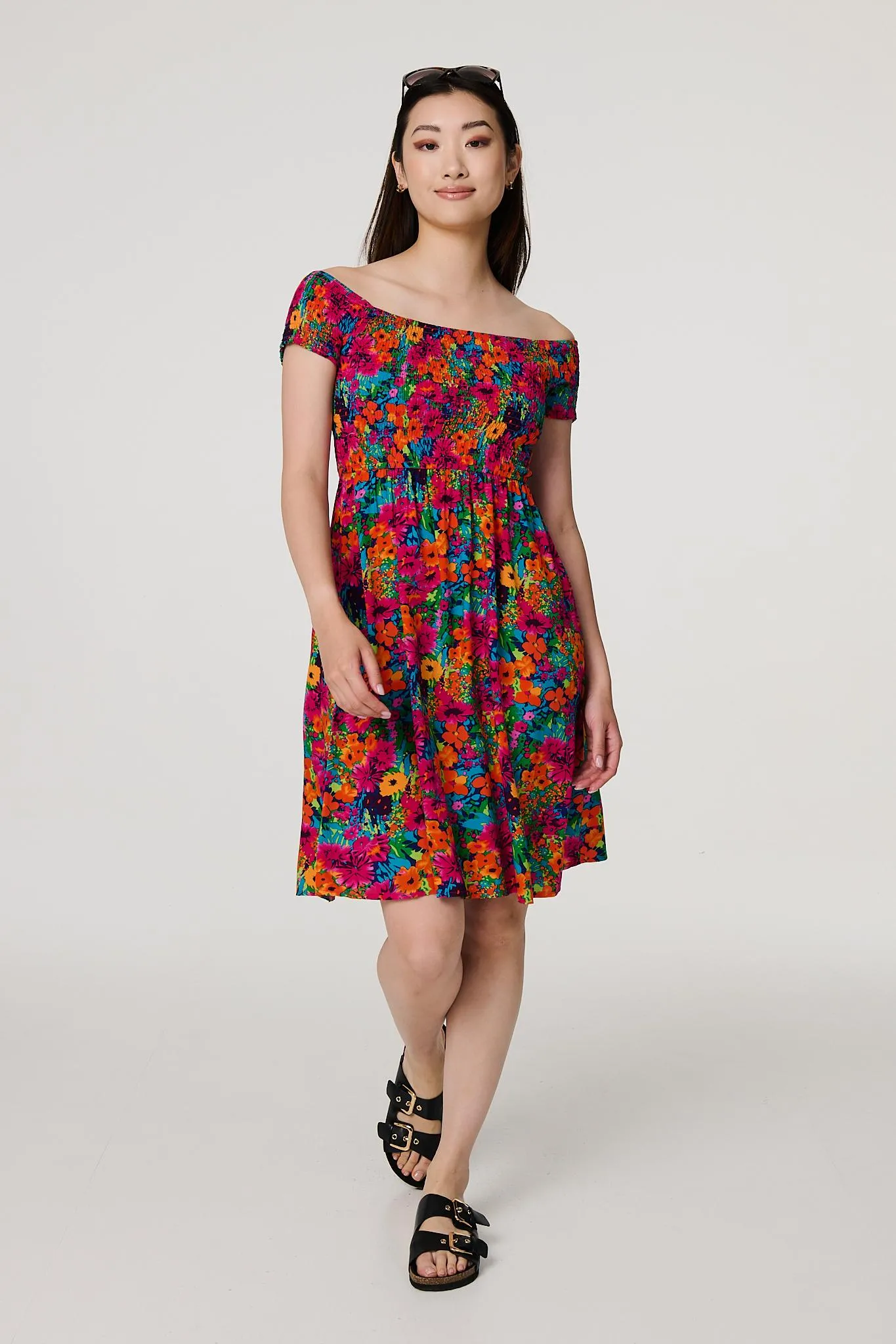 Floral Knee Length Bardot Dress