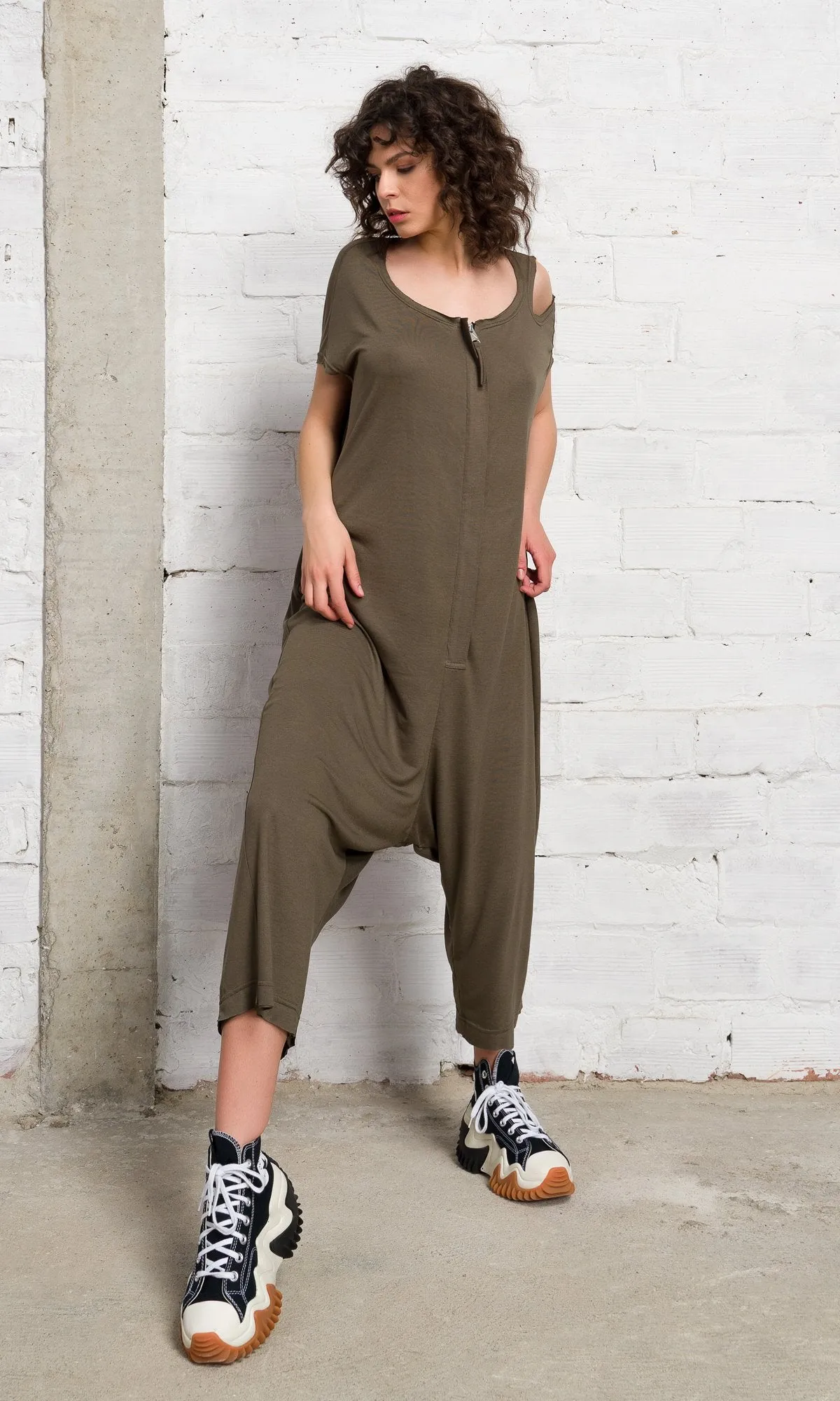 Front Zipper Baggy Jumpsuit