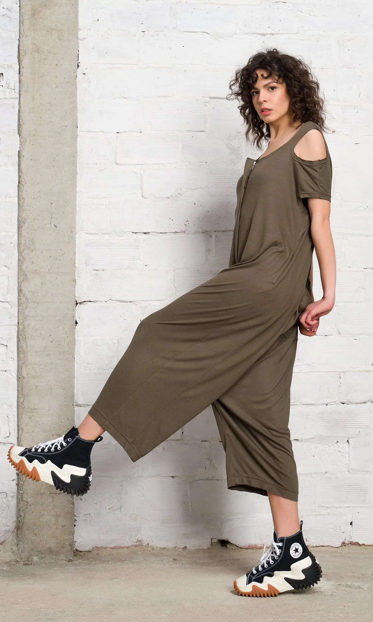 Front Zipper Baggy Jumpsuit