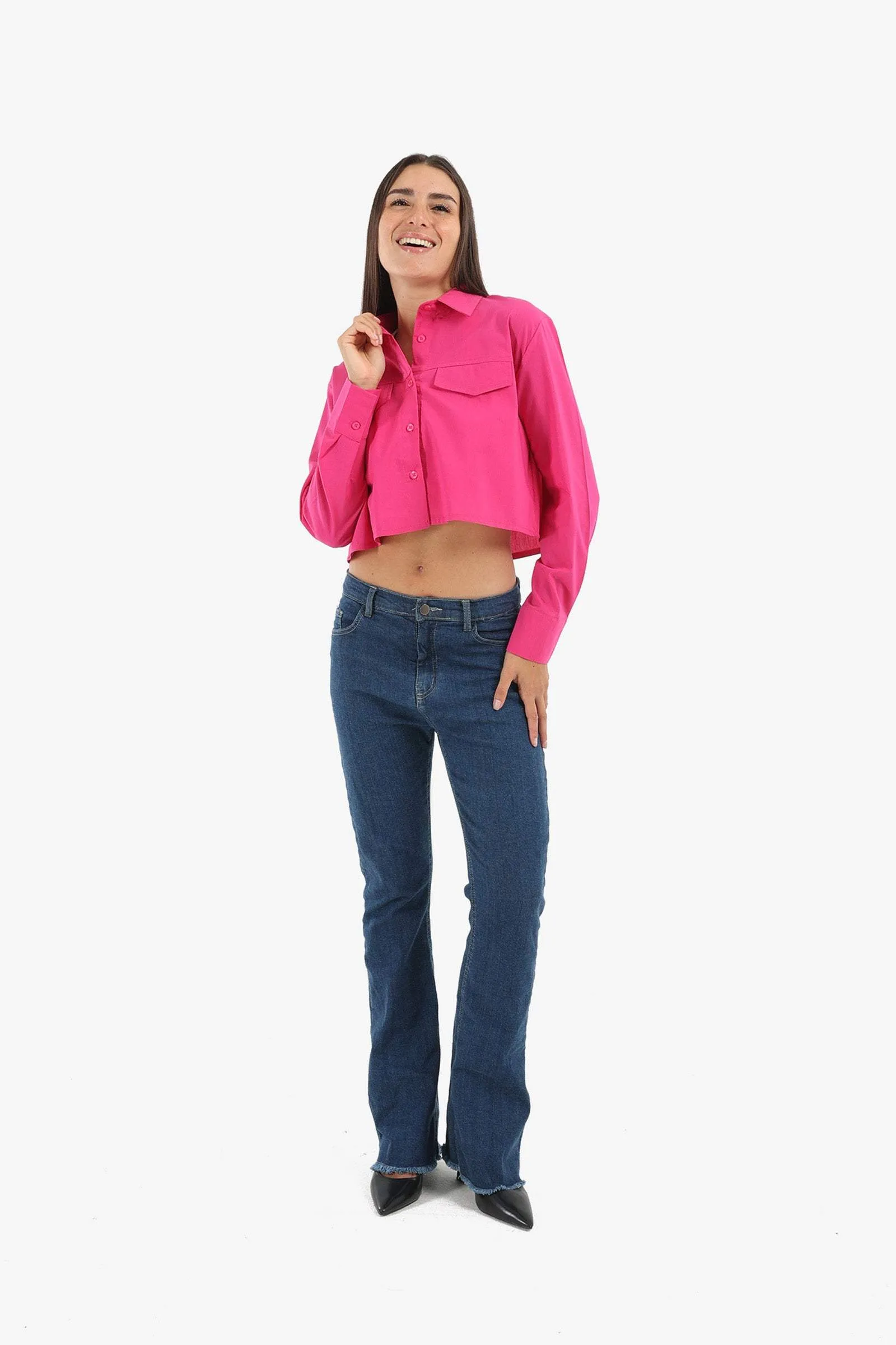 Fuchsia Casual Cropped Shirt