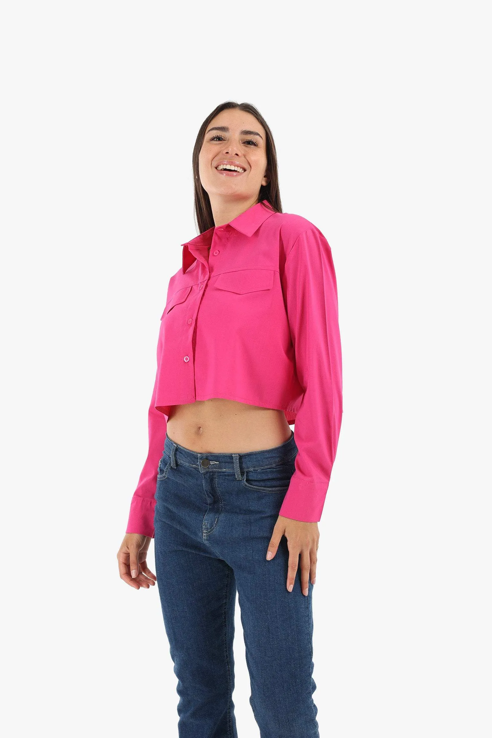 Fuchsia Casual Cropped Shirt