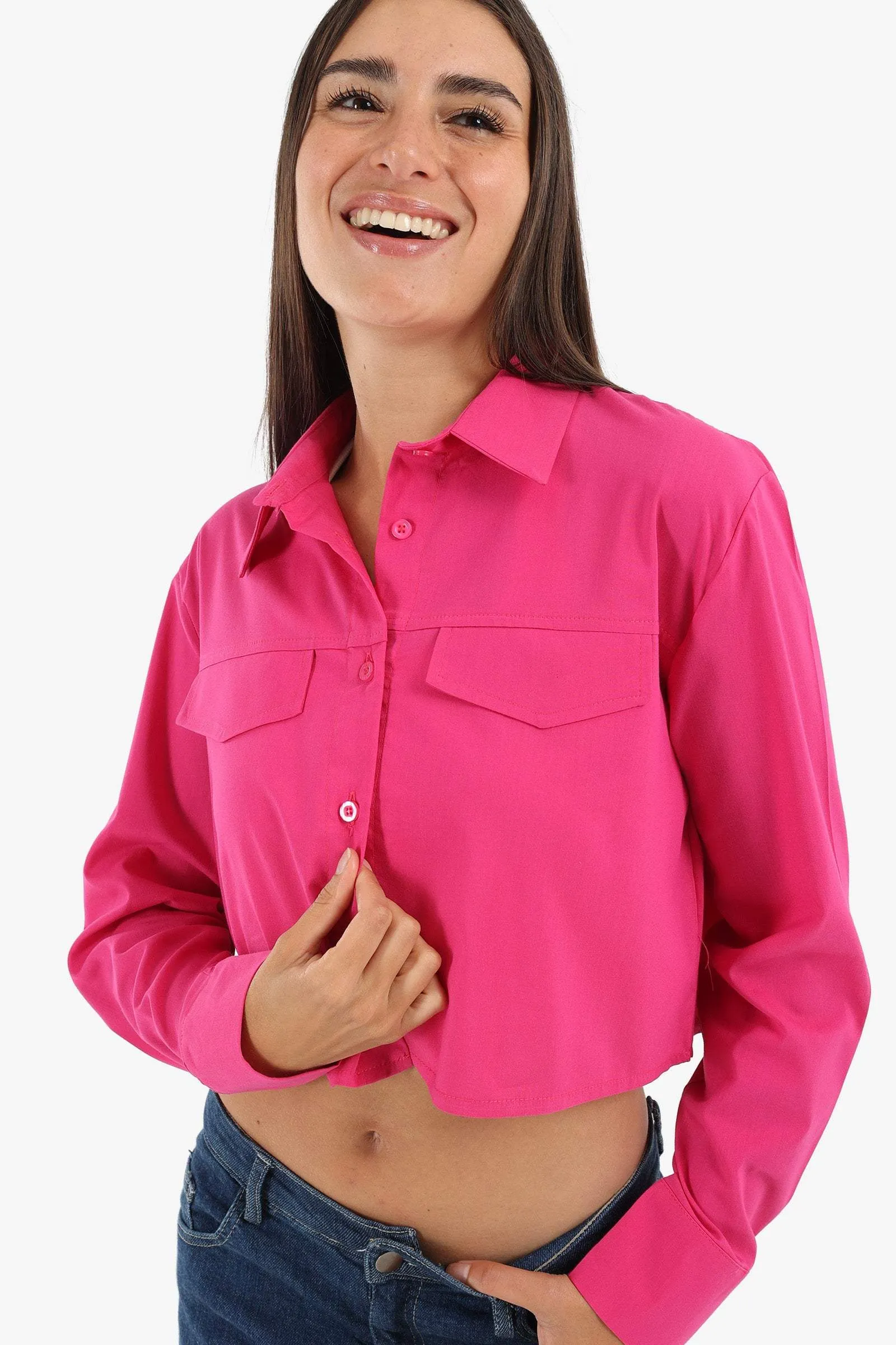 Fuchsia Casual Cropped Shirt