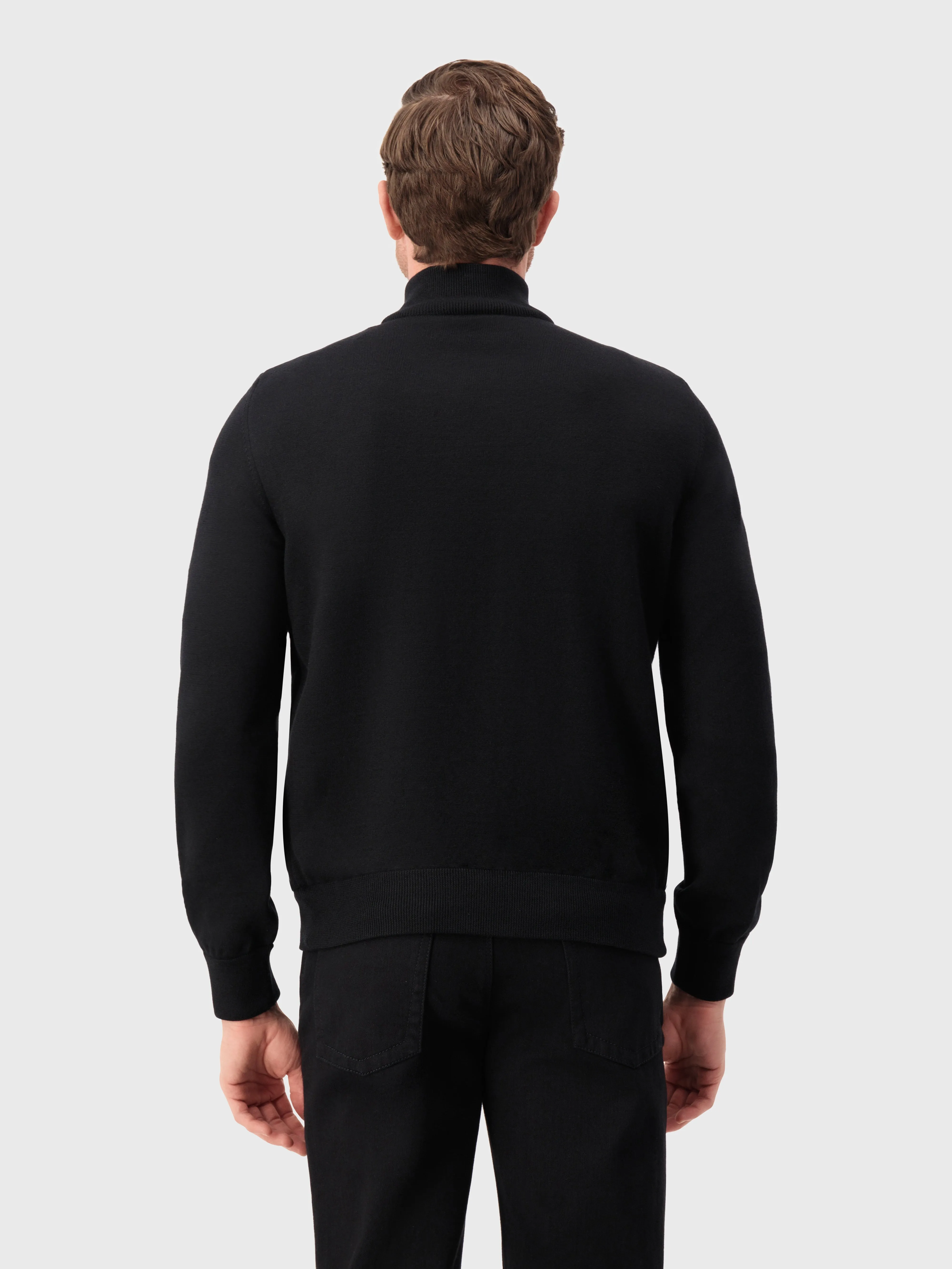 Full-Zip Sweater in Cashmere and Silk Crocodile Panel Black