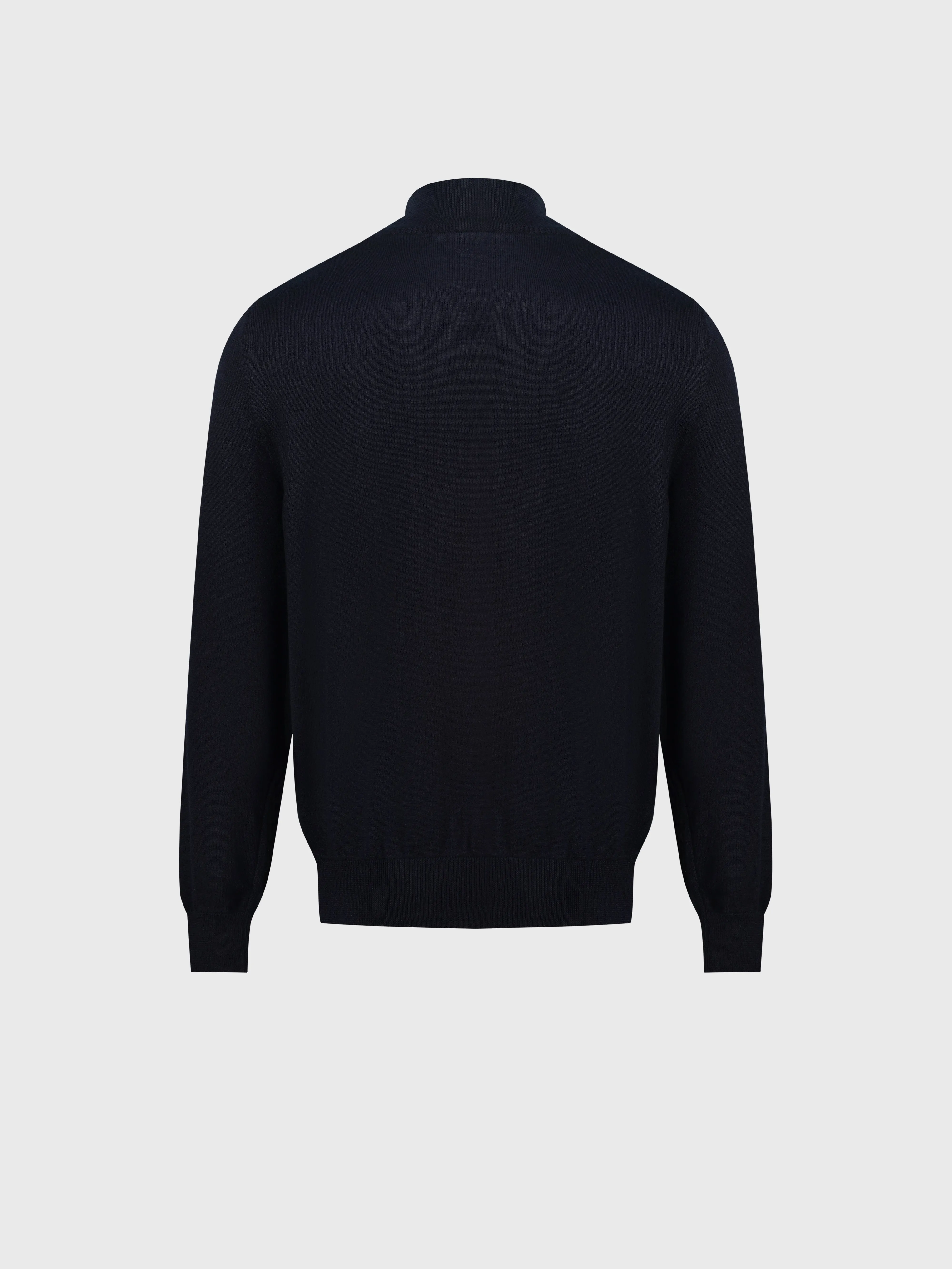 Full-Zip Sweater in Cashmere and Silk Crocodile Panel Dark Navy