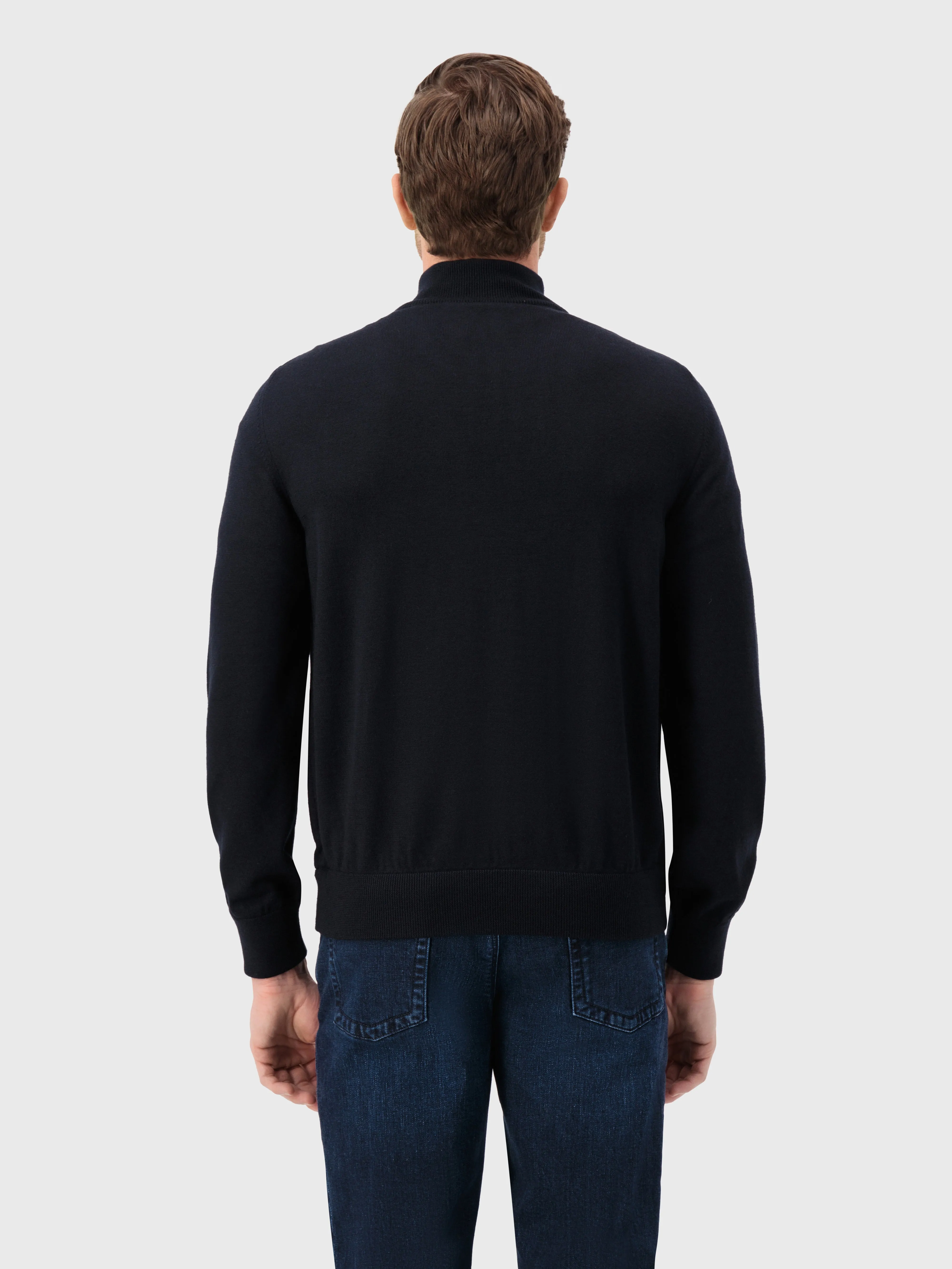 Full-Zip Sweater in Cashmere and Silk Crocodile Panel Dark Navy