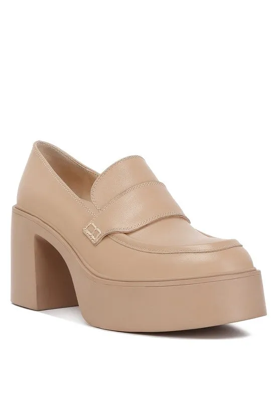 Genuine Leather Elspeth Heeled Platform Loafers