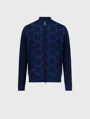 Geometric Pattern Knit Knitwear in Cashmere and Wool Dark Navy