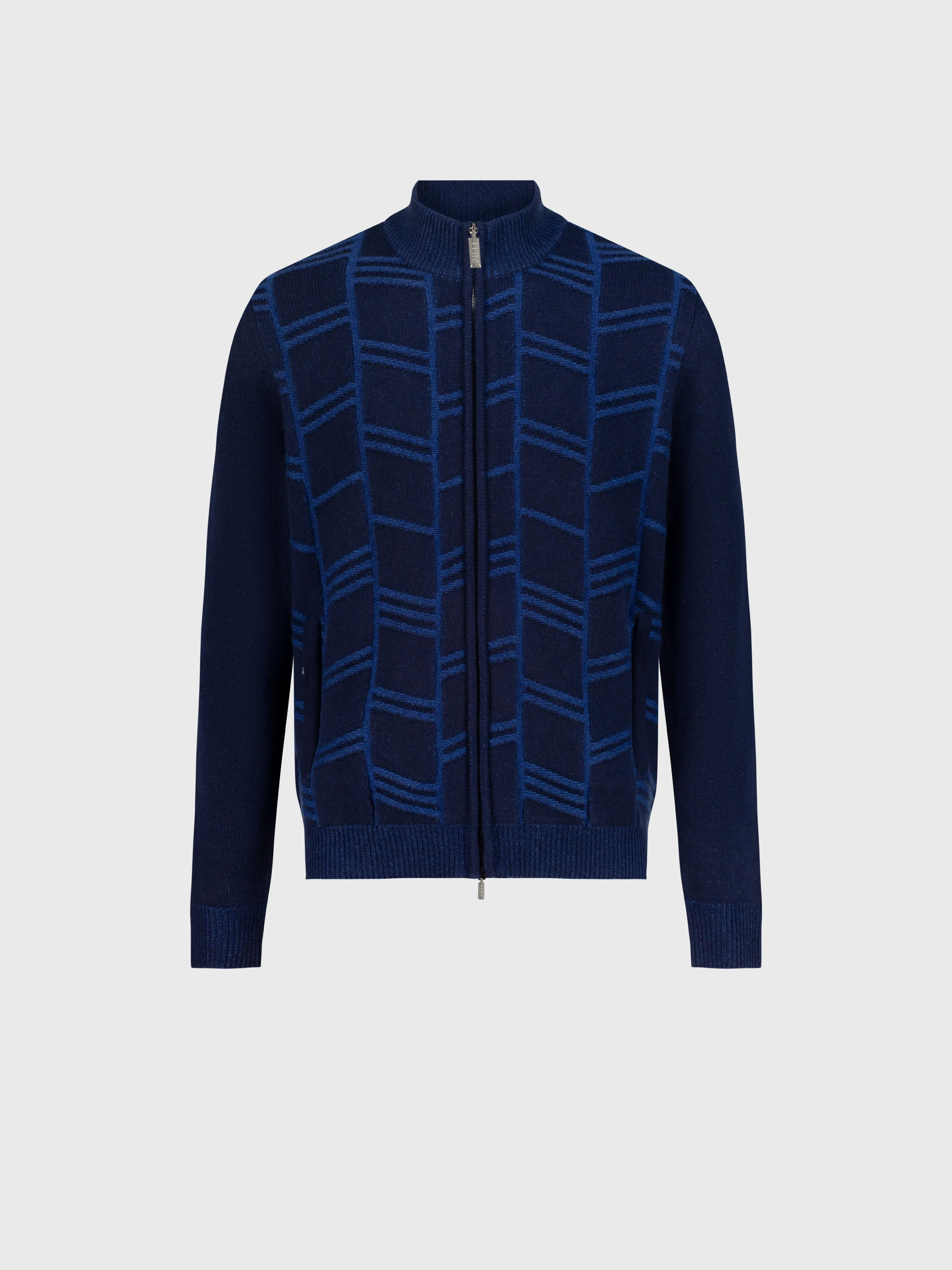 Geometric Pattern Knit Knitwear in Cashmere and Wool Dark Navy